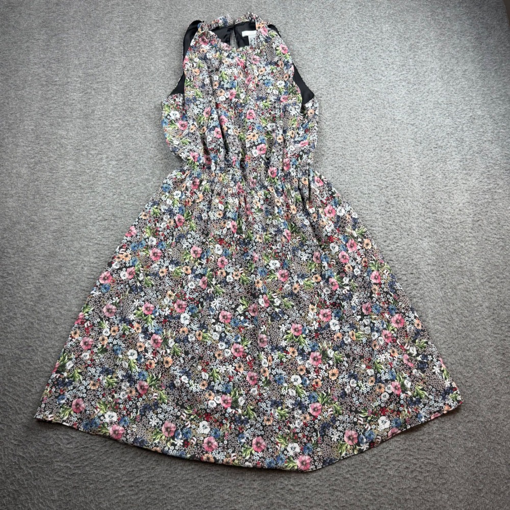 H&M Floral Halter Neck Dress Womens 4 Multicolor Sleeveless Elastic Waist A-Line